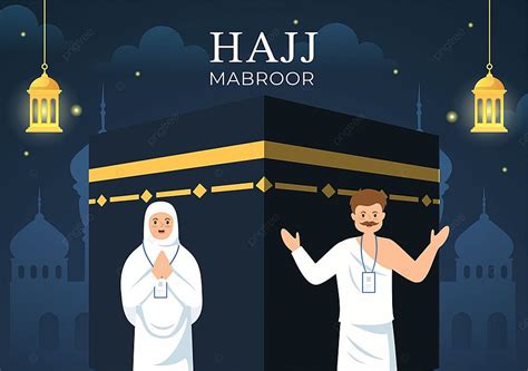 Gambar Ilustrasi Kartun Haji Atau Umrah Mabroor Dengan Watak Orang Dan