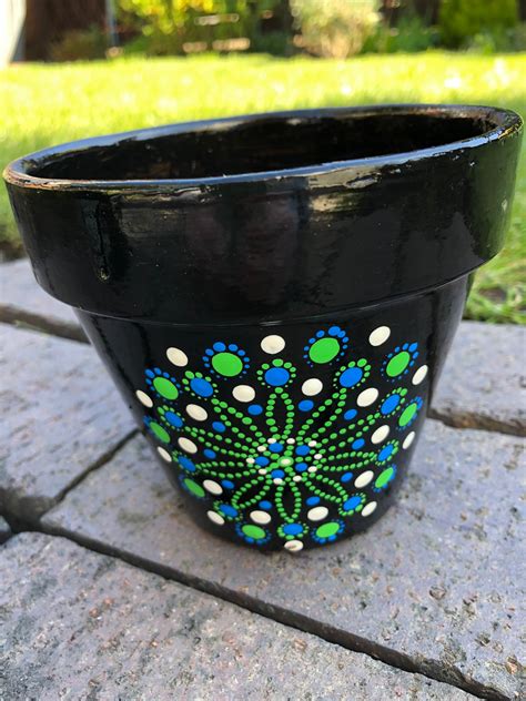 Mandala Dot Art Hand Painted Plant Pot Etsy