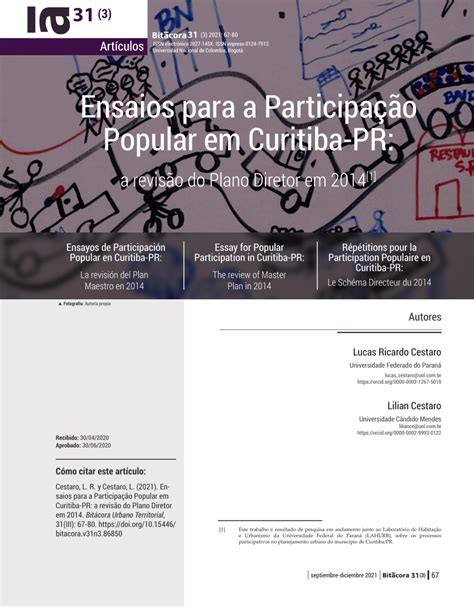 Pdf Ensaios Para A Participa O Popular O Plano Diretor De Curitiba