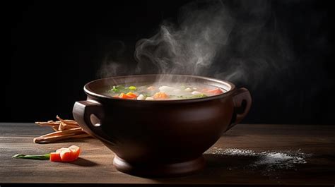 Premium AI Image | A bowl of soup with a spoon and a bowl of vegetables.