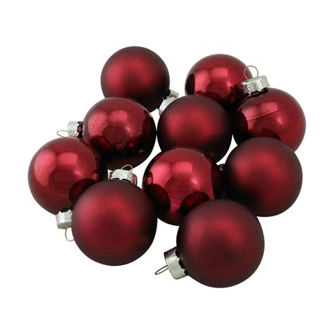 10 Piece Shiny And Matte Burgundy Red Glass Ball Christmas Ornament Set