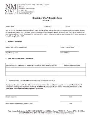 Fillable Online Fa Nmsu Receipt Of Snap Benefits Form