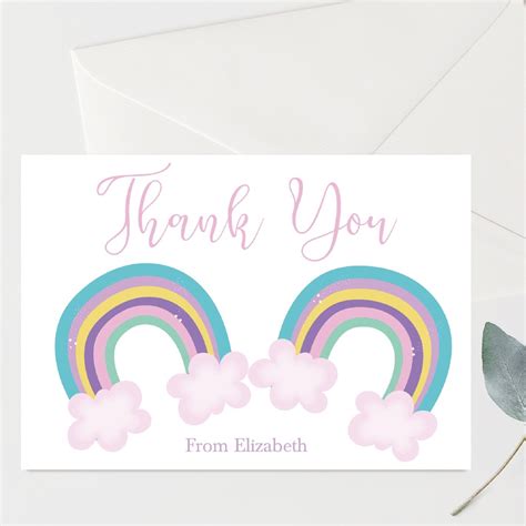 Editable Birthday Thank You Card Rainbow Birthday Thank You Card Editable Girls Birthday Thank