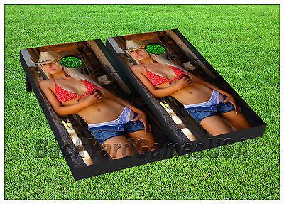 VINYL WRAPS Cornhole Boards DECALS Sexy Cowgirl Lady Bag Toss Game