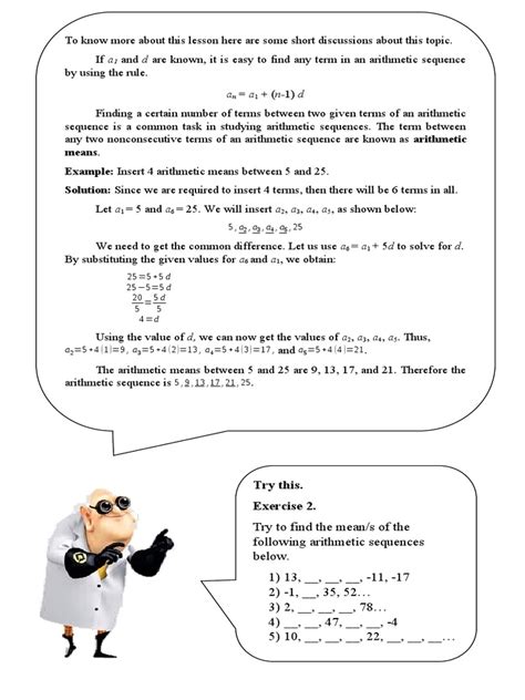 Means Example Insert 4 Arithmetic Means Between 5 And 25 Solution