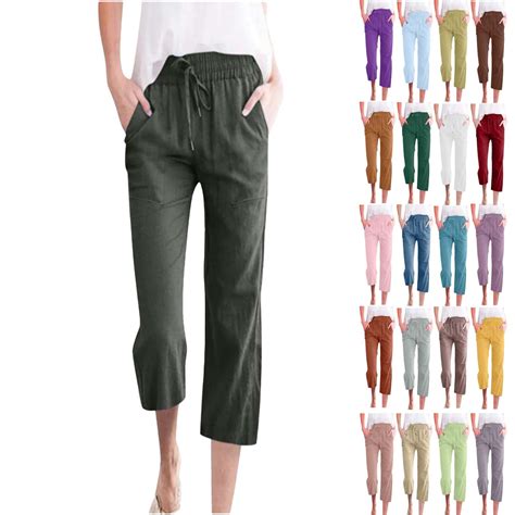 Jskumar Womens Summer 2024 Cotton Linen Capri Pants Wide Leg Elastic