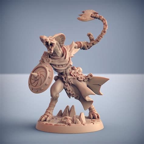 Snakefolk Fighter E Premium Dnd Miniature Mini Giant Snake Warrior Sanded & Primed Resin 3D ...