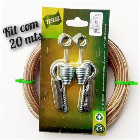 Kit Varal 20mts Cabo De Aço Revestido Nylon Cristal 3 30mm MILL