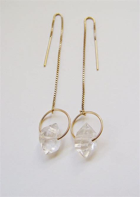 Herkimer Diamond Chain Earrings Herkimer Diamond Gold Threader