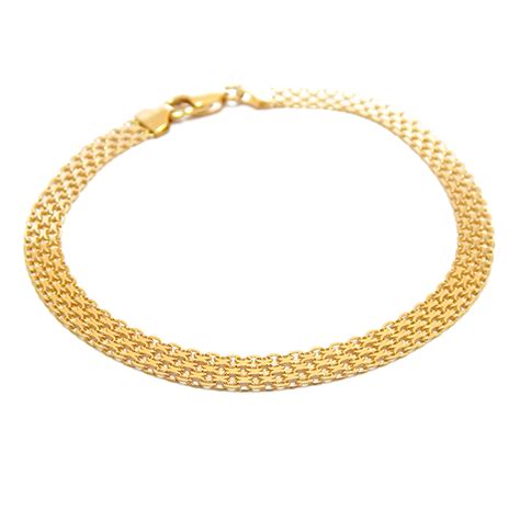 Pulseira Feminina de Ouro 18k Maciço Esteira Bismarck Diamantada 5mm