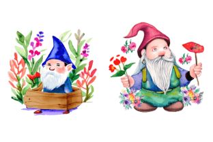 Watercolor Garden Gnome Clipart Bundle Graphic By Regulrcrative