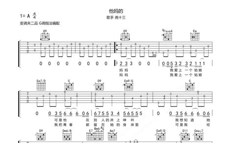 他妈的吉他谱 尧十三 G调吉他弹唱谱 琴谱网