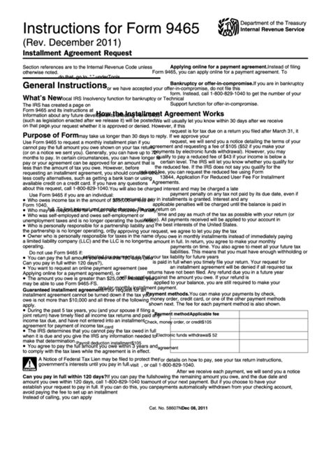 Instructions For Form 9465 Printable Pdf Download