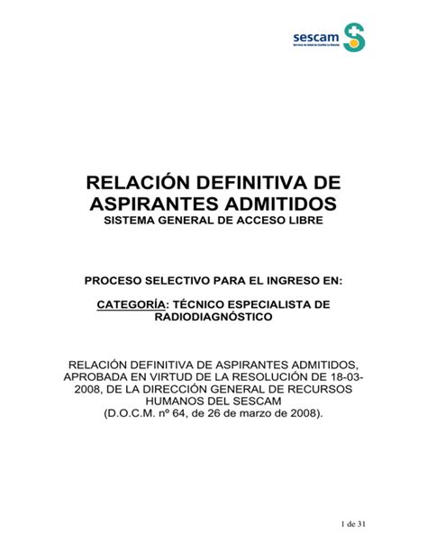 Relaci N Definitiva De Aspirantes Admitidos