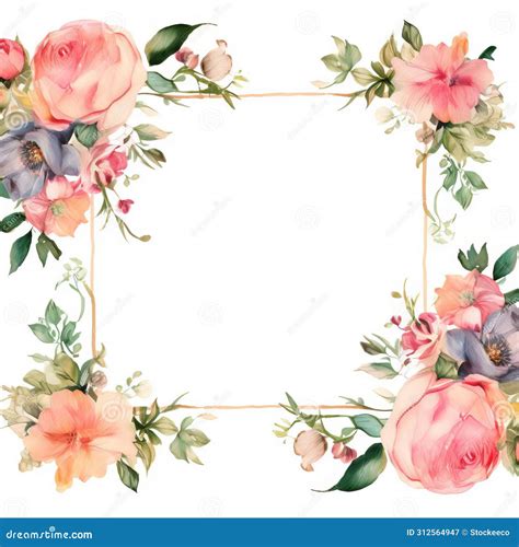 Vintage Watercolor Rose Floral Frame Clip Art On White Background Stock