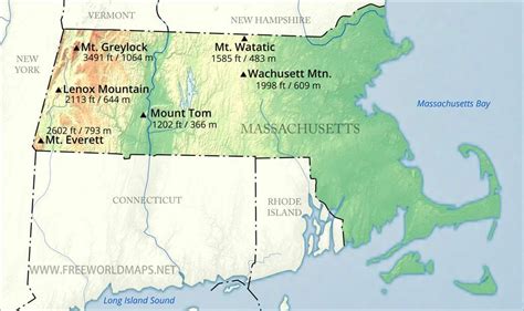 Physical map of Massachusetts