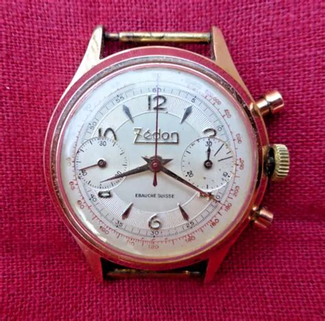 ELÉGANTE MONTRE ANCIENNE Chronographe Suisse mécanique ZEDON plaqué or