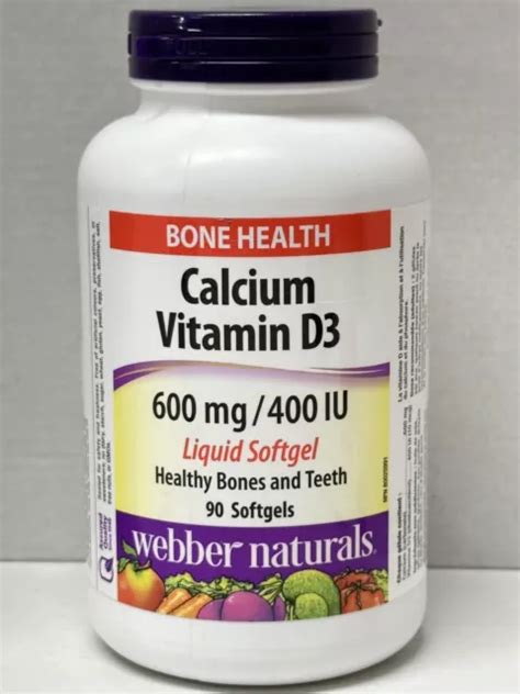 Webber Naturals Calcium Vitamin D3 90 Softgels 600mg 400iu Healthy Bones Teeth £14 95