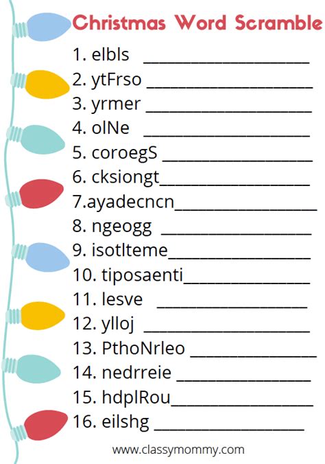 Free Printable Christmas Word Scramble - Classy Mommy