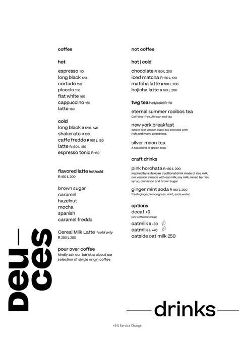 Menu At Deuces Coffee Cafe Makati