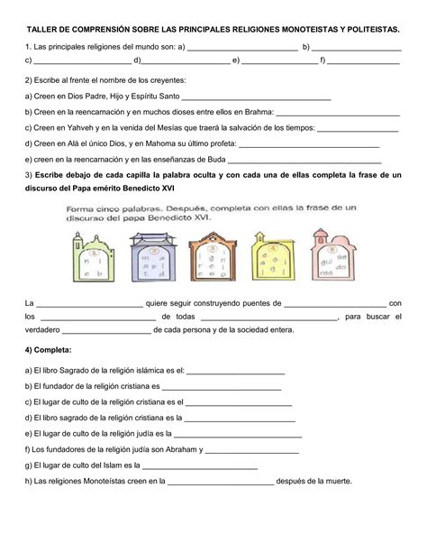 Taller De Comprension Sobre Las Principales Religiones Monoteistas Y