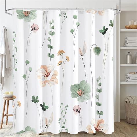 Gibelle Watercolor Floral Shower Curtain Sage Green Beige Flower Shower Curtain For Bathroom