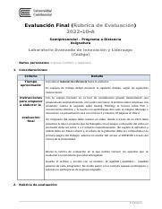 EXAMEN FINAL CON RUBRICA ADECUADA actualizado 2022 docx Evaluación