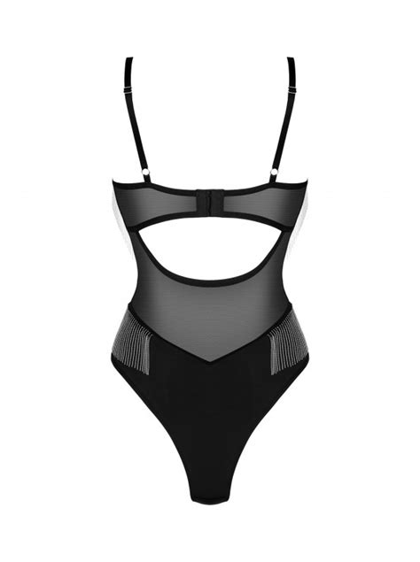 Obsessive Lingerie Milladis Body Nero Scollato Con Perline In Metallo