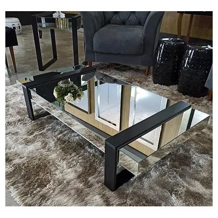 MESA DE CENTRO DEMOGLASS PARA SALA MDF 80CM C ESPELHO FENIX