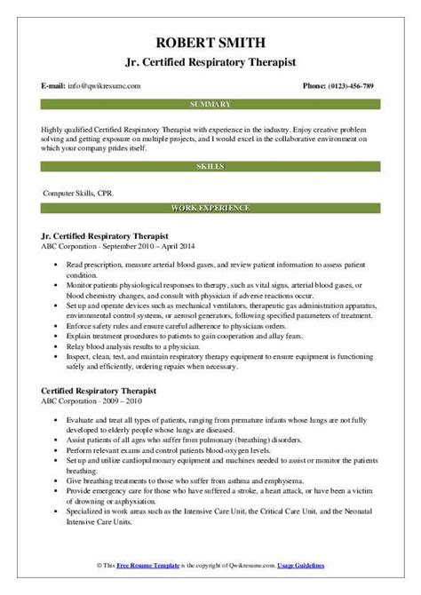 Certified Respiratory Therapist Resume Samples | QwikResume