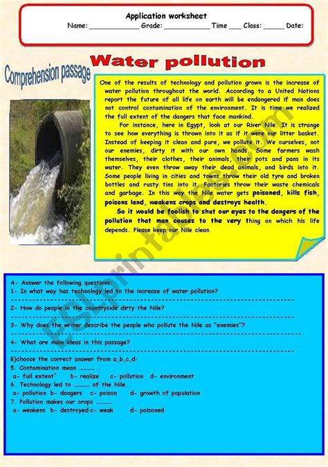 Pollution Comprehension Grade 3