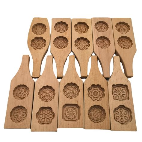 Wooden Diy Handmade Mooncake Carved Flower Mooncake Cake Dot Snowskin