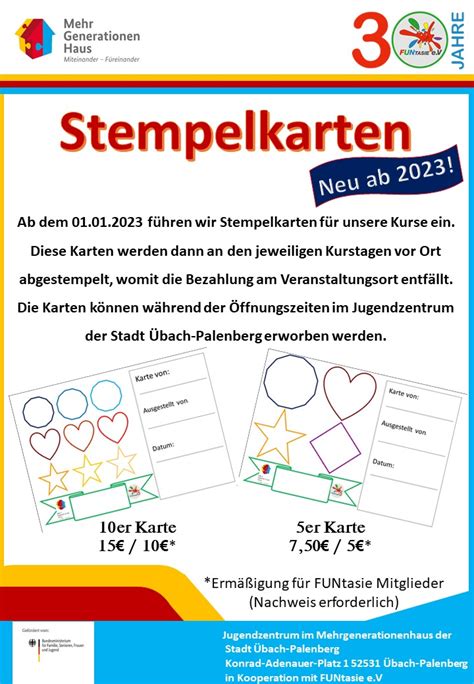 Neu Stempelkarten Für Kinderkurse Funtasie Ev