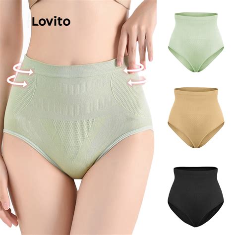 Lovito Casual Plain Basic High Waist Buttock Lift Briefs Corsets