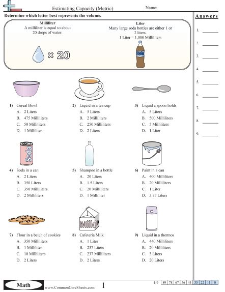 Volume And Capacity Worksheets