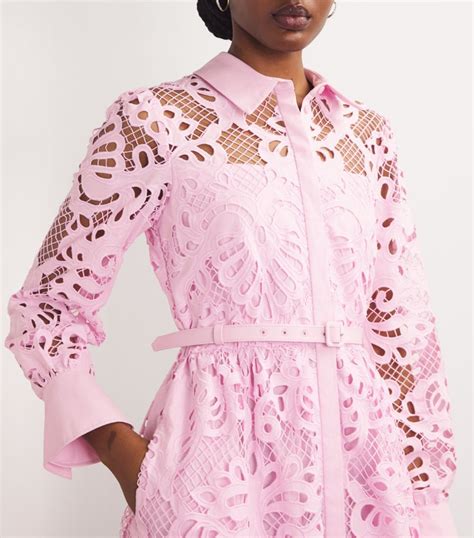 Womens Self Portrait Pink Lace Belted Maxi Shirt Dress Harrods UK