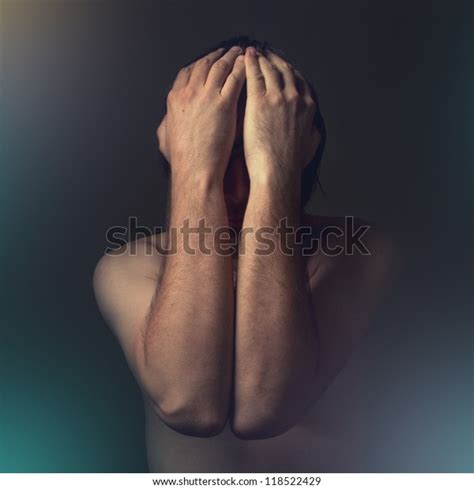 Sad Man Covering Face Hands Crying Stock Photo Edit Now