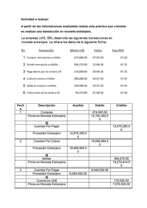 Actividad Ejercicio Transacci N En Moneda Extranjera Actividad A