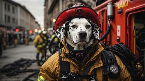 Premium AI Image | A firefighter dalmatian coordinating rescue efforts using a rugged smartphone ...