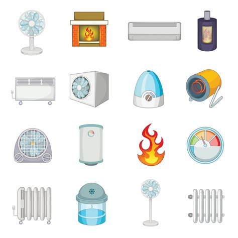 Heating Cooling Icons Set Cartoon Style 8603724 Vector Art At Vecteezy