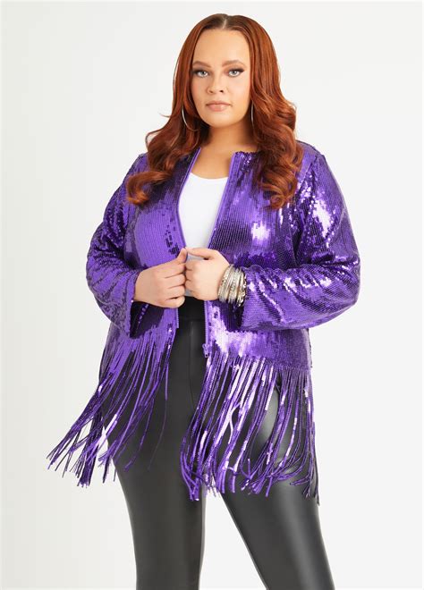 Plus Size Jacket Sequin Fringed Top Plus Size Bomber Jacket