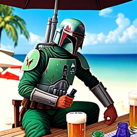 Boba Fett Drinking A Glass Of Beer On The Beach Hig Openart