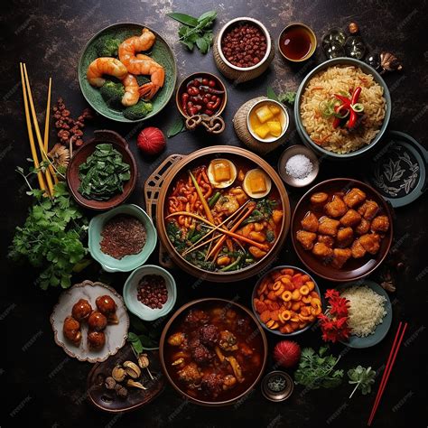 Premium Photo | Variety of traditional Chinese dishes