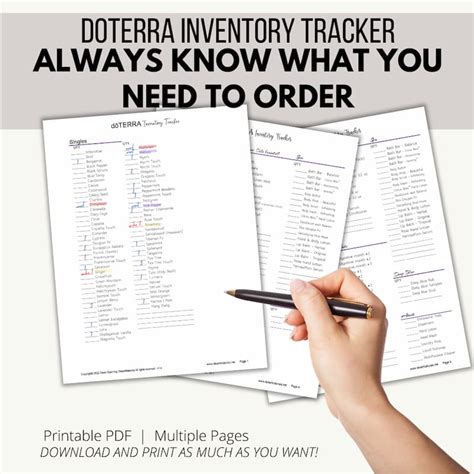 Doterra Inventory Tracker Sheet Digital Printable Desert Naturals