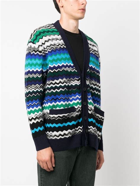 Missoni Zig Zag Knitted Wool Blend Cardigan Blue Farfetch Uk