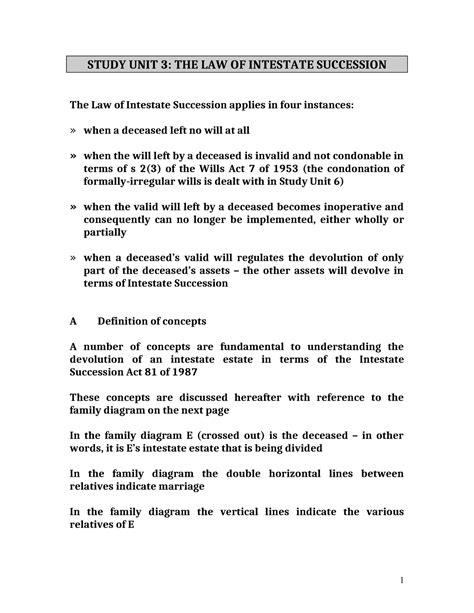 The Law Of Intestate Succession Study Unit The Law Of Intestate