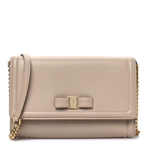 Salvatore Ferragamo Hammered Calfskin Vara Bow Minibag Beige