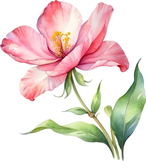 Ai Generado Acuarela Flor Con Hojas Cuadro 41321414 Png