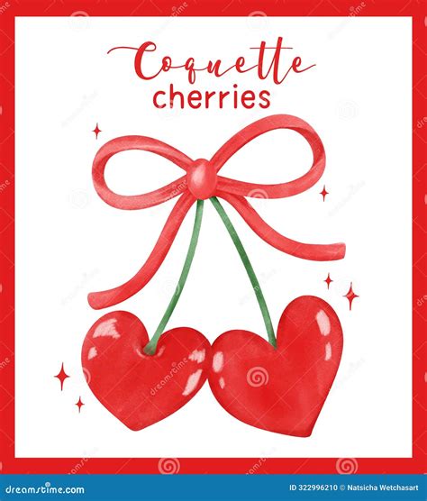 Retro Coquette Red Heart Cherries With Red Ribbon Bow Aesthetic