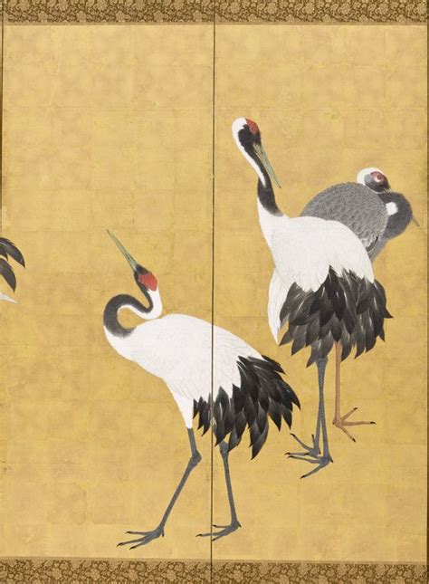 Detail Cranes Maruyama Ōkyo Japan 1772 Pair Of Six Panel Screens